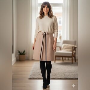 Anthropologie Odille Textured Wool Pale Pink Skirt With Bow Size 10